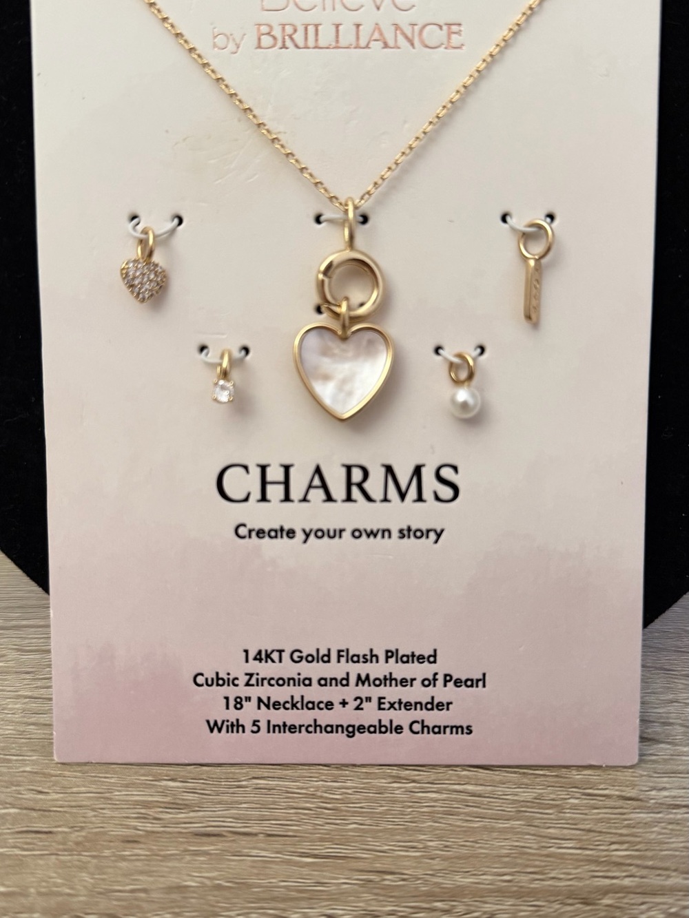 Believe by Brilliance Charm Necklace Set w/ 5 Charms New